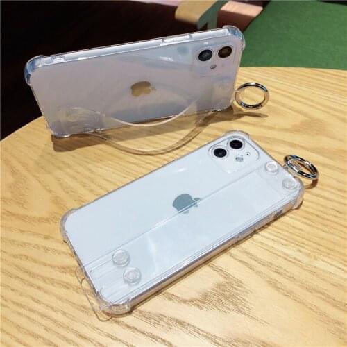 Silicone Clear Wristband Phone Case For iPhone 11 12 Pro Max XS Max XR X Soft TPU For Samsung S20 Plus 21 Ultra Back Cover Case