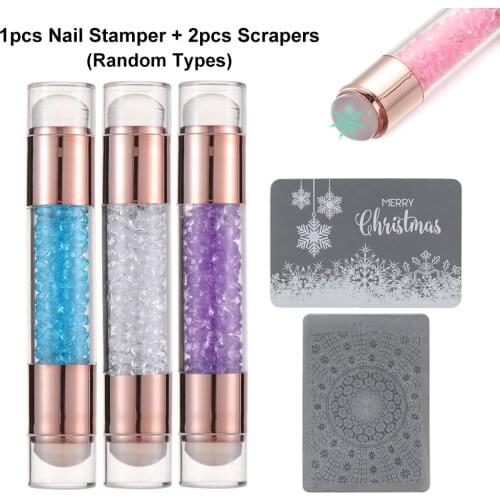 3Pcs Dual-ended Nail Art Stamper Scraper For Stamping Plate Clear White Silicone Stamper Head Manicure Image Stencil Tool