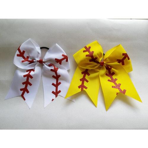 7" Large Ribbon Red Sliver Glitter Softball Cheer Bow Girls Cheerleading Hair Bows Hair Accessories SoftBall Hair For Children
