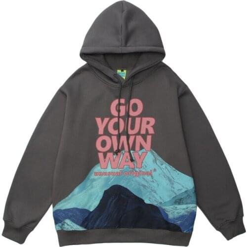 KIOVNO Men Printed Fleece Hip Hop Sweatshirts Hoodies Pattern Streetwear Long Sleeves Pullover Hoodie For Couples Tops Cotton