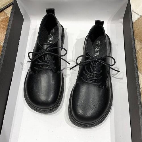 LLOGAI Spring Women Oxford Shoes Black Lace Up Patent Leather Casual Shoes Round Toe Lolita Shoe Woman Flats zapatos mujer