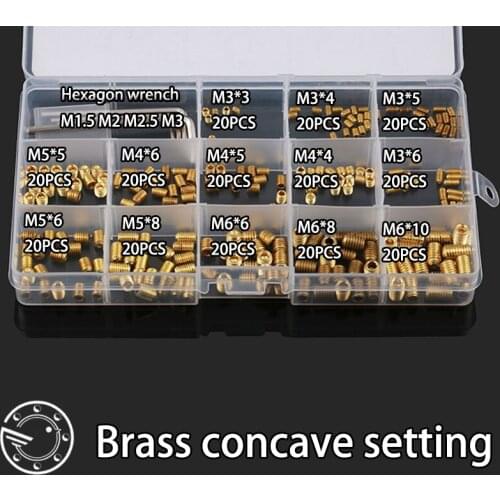 260Pcs M3 M4 M5 M6 Brass Metric Thread Grub Screws Flat Point Hexagon Socket Set Screws Headless Assortment Kit