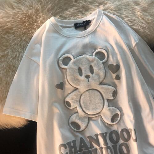 Love Bear 3D Print Short-sleeved T-shirt 2021 New Spring Summer Oversized Loose Graphic Tee Kawaii Girl Clothes Woman Tshirt