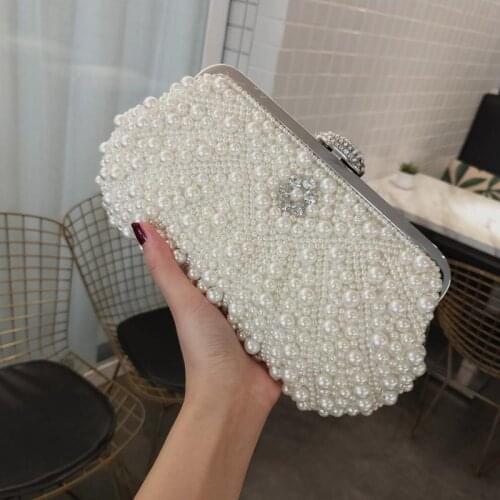SEKUSA Beading women evening bags shell design small day clutch wedding bridal party chain shoulder handbags pearl purse bag