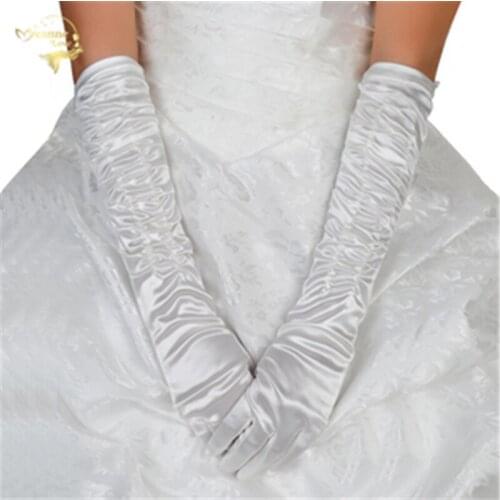 Bride wedding Gloves Winter Glove Paragraph Long Design Satin Gloves Beige White Black Red G036