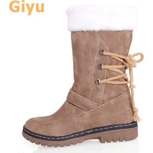 Giyu 2020 winter new Non-slip snow boots Thick fluffy womens boots Lace-up high boots 34-43 plus size ladies boots riding boots