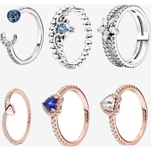 2020 New 925 Sterling Silver Rose Sparkling Elevated Heart Pan Ring For Women Wedding Party Jewelry