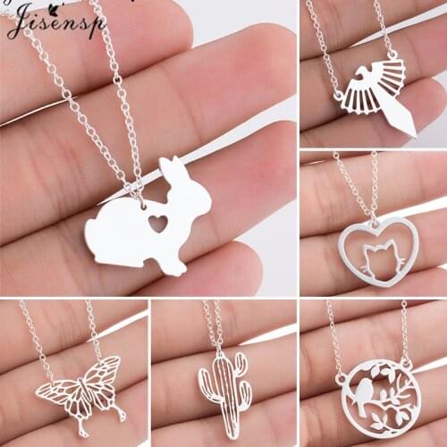 Stainless Steel Origami Rabbit Pendant Necklace Women Trendy Jewelry Lovely Phoenix Cat Butterfly Necklaces Best Gift for Friend