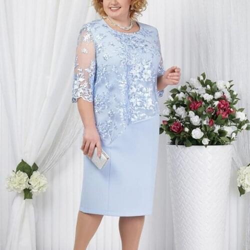 Dress Suit Women Fake Two Piece Elegant Mother of The Bride Lace Dresses Big Plus Size 5XL Formal Wedding Guest Robe Wear Female