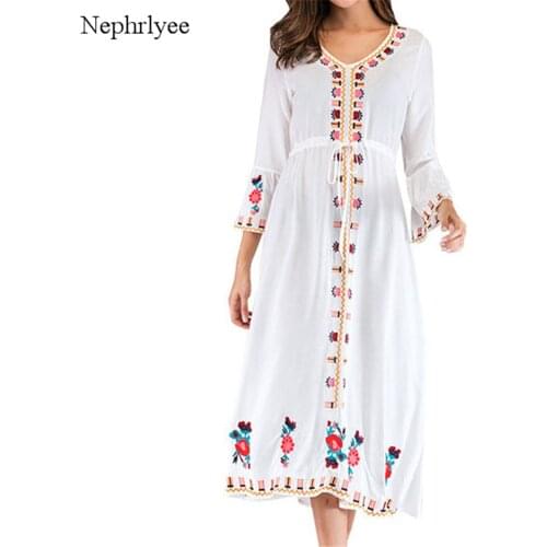 2021 Fashion Women Wrist Sleeve Shirt Dress Summer Print Mid Long Dresses Laides V Neck Casual Sundress Party Dresses SLP196