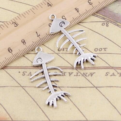 10pcs Charms Fish Bone 42x21mm Tibetan Silver Color Pendants Antique Jewelry Making DIY Handmade Craft