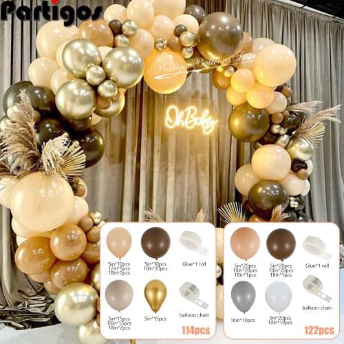 114pcs/122pcs Coffee Brown Balloons Arch Kit Skin Color Latex Garland Balloons Baby Shower Supplies Backdrop Wedding Party Decor