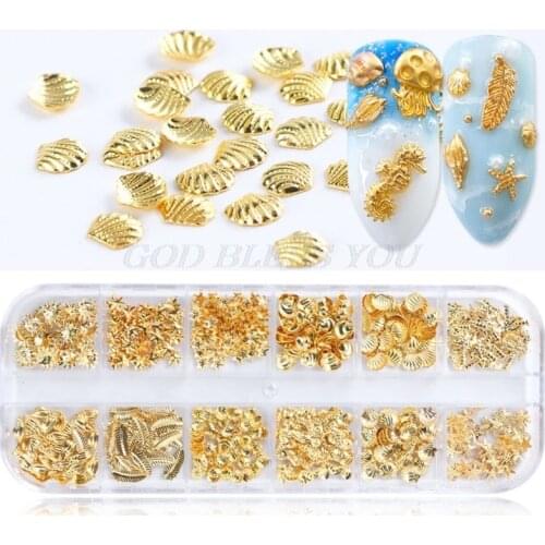 12 Grids/Box Mixed Glitter Metal Nail Art Decoration Starfish Shell Sun Coconut Tree Epoxy Resin Filling Material DIY Jewelry