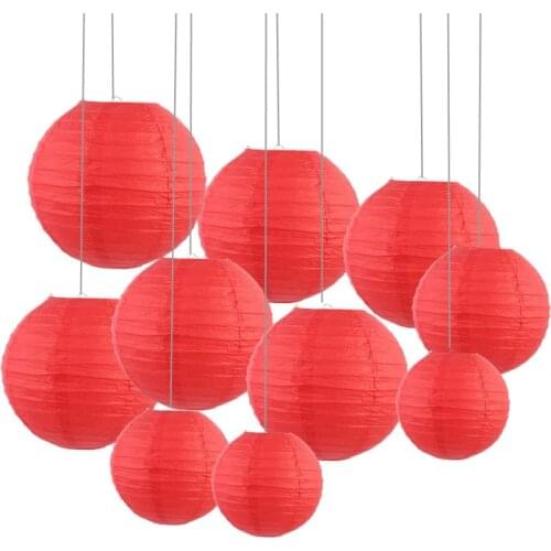 12 Pcs/Set Red Chinese Paper Lanterns paper lampion lampionnen boule chinoise Wedding Party Indoor Outdoor Hanging Decor