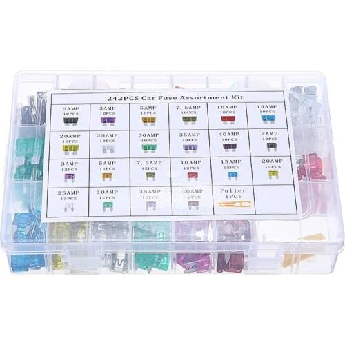 242Pcs Mini Cars Standard Blade Set Replacement Auto Fuses Assortment Kit 2/3/5/7.5/10/15/20/25/30/35/40 AMP Blade Fuse Kit