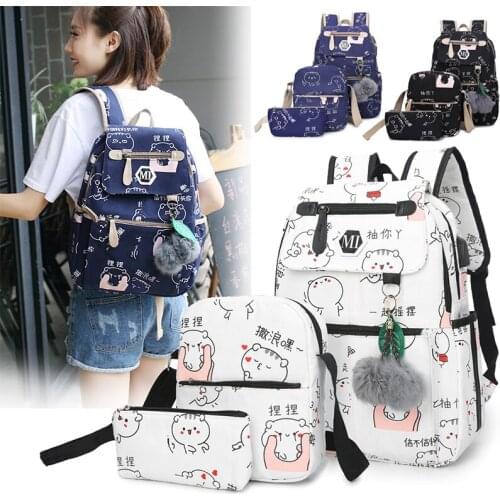 3set School Bags for Teenage Girls Kids Cartoon Pattern Children Student Backpack Canvas Teen Shoulder Bag Child Schoolbag