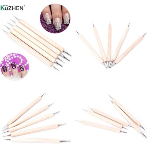 5Pcs 2 Way Dotting Pen Marbleizing Tool Nail Art Dot Dotting Tools Wood Handle Painting Drawing Brush Pen Manicure Tools Kit