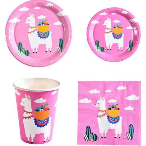 52pcs/set Alpaca Theme Tableware Birthday Party Disposablecartoon Paper Plate Cups Napkin Decoration Wedding Party Supplies