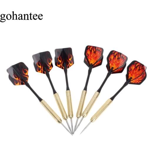 6Pcs(2 Sets) 18g Steel Needle Tip Point Darts, Iron Plated Copper Dart Body & Barrel & Plastic Shaft & Nice Fire Pattern Flights
