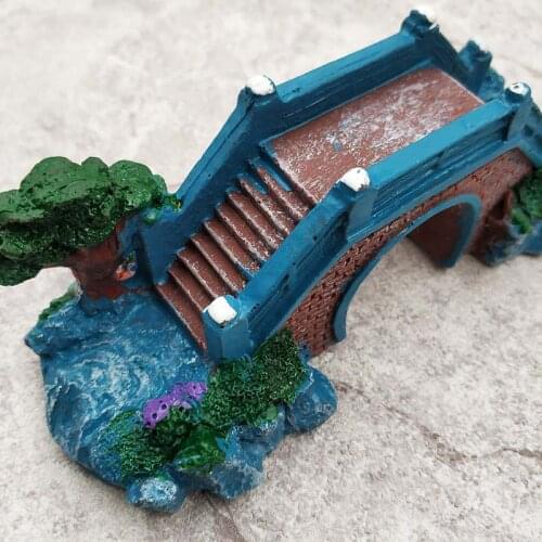 Aquarium Decoration Blue Bridge Rockery Fake Pavilion Tree Fish Tank Landscape Resin Aquariums Ornament