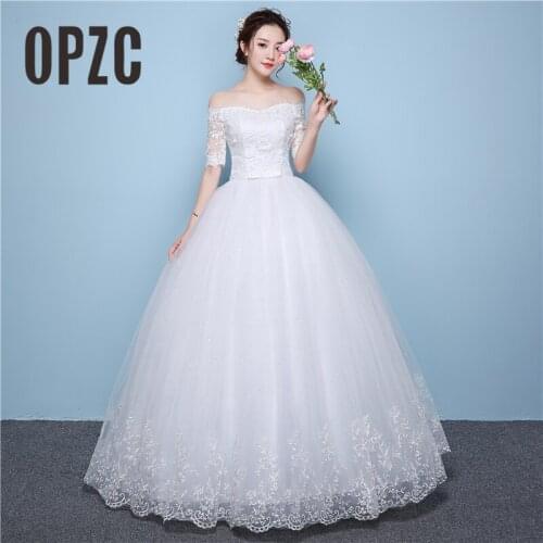 White Lace Boat Neck Half Sleeve Fashion Simple Wedding Dress Gowns High Quality Embroidery 3D Flowers Sashes Off the shoulder