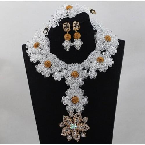 White Nigerian Wedding African Beads Jewelry Set 2016 HOT Indian Bridal Necklace Set Crystal Beads Jewelry Free Shipping ALJ879