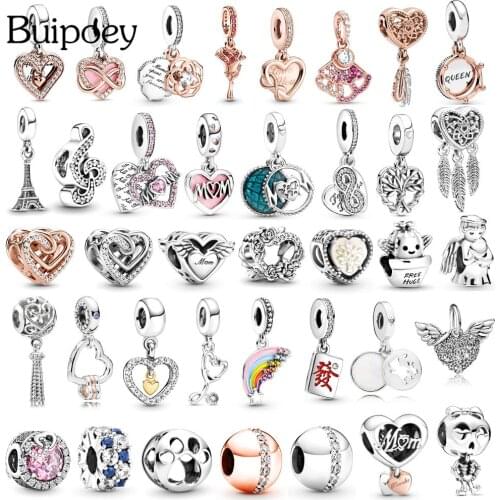Buipoey New Rose Flower Pendant Heart Charm Tree Of Life Beaded Fit Brand Bracelet & Necklace MOM Heart Dream Catcher Accessory