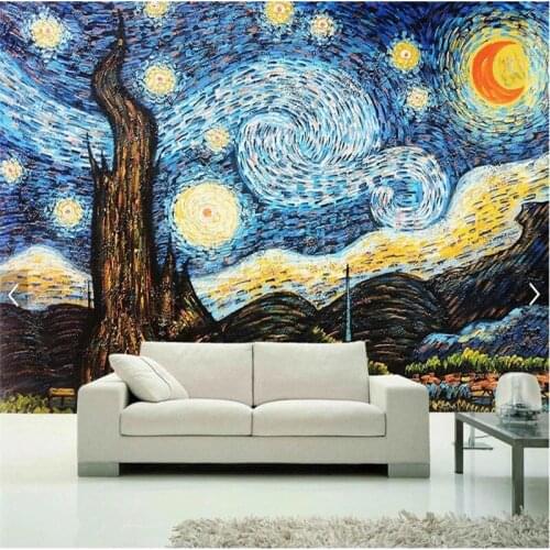 Custom 3D photo wallpaper Van Gogh starry sky oil painting mural wallpaper for living room wall mural home decor papel de parede