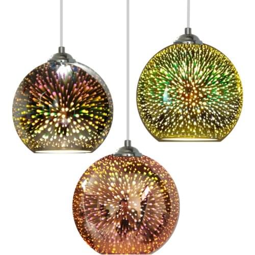 Creative Stained Glass Pendant Lights 3D Illusion Firework Hanging Lamp Loft Industrial Chandeliers Home Decor Lighting Fixture