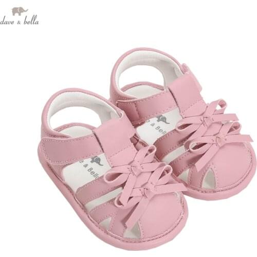 DB17553 Dave Bella summer baby girls fashion bow solid first walkers new born shoes