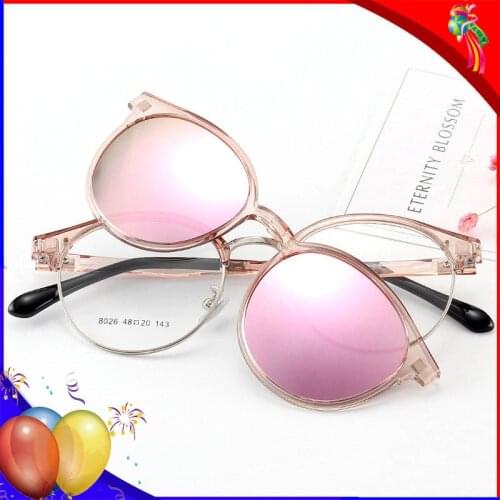 Magnetic Sunglasses Clip on Retro Round Spectacle Frame TR90 Optical Myopia Frame Prescription Eyewear Men Women Polarized Clips