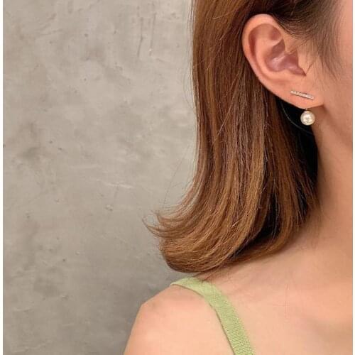 Punk Fashion Earrings Net Celebrity The Same Crystal One-line All-match Temperament Pearl Earrings 2020 New Womens Earrings