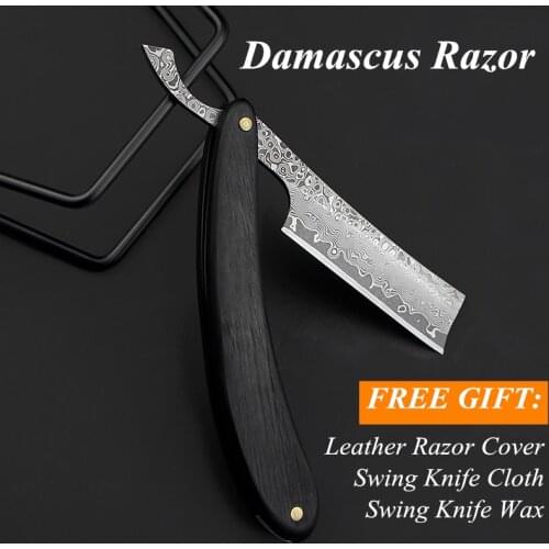 4PCS/SET Japanese VG10 Steel Razor Kit Ebony Handle Pro Manual Shaving Damascus Razor Set Free Cloth/Wax/Bag G0105