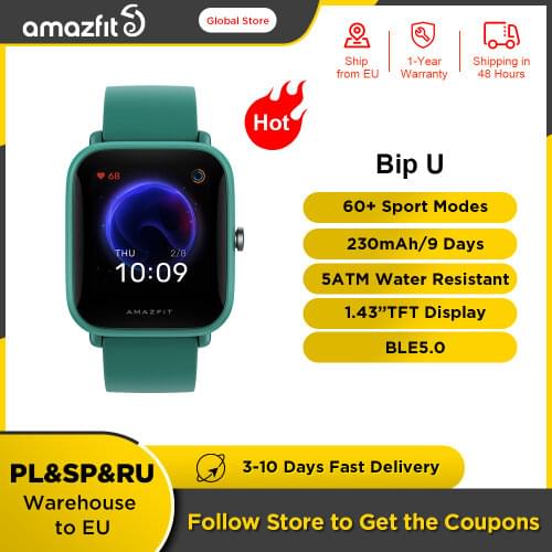 New Original Amazfit Bip U Smartwatch 5ATM Water Resistant Color Display Sport Tracking Smart Watch For Android iOS Phone