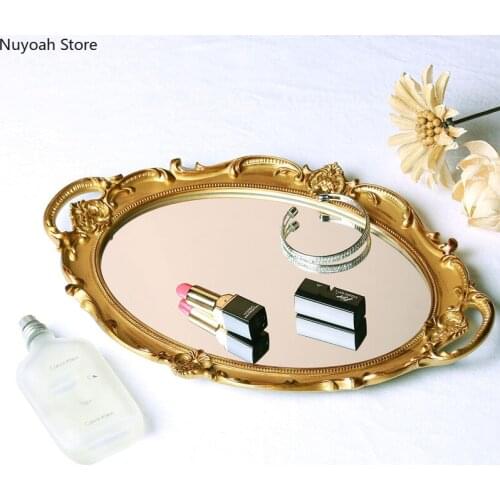 European Style Retro Mirror Tray Dressing Table Cosmetic Storage Tray Decoration Display Tray Bedroom Living Room Decoration