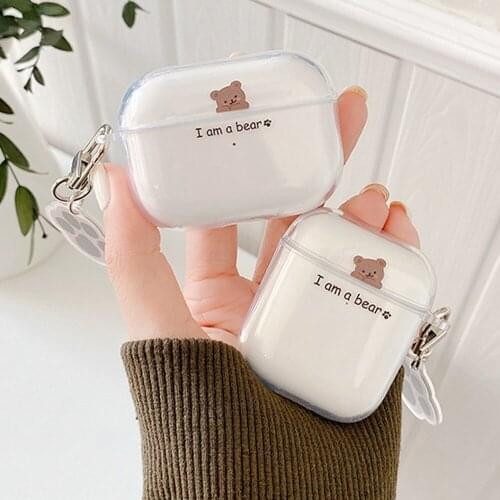 Simple Bear Cover For Airpods 1 2 Earphone Coque Soft TPU Fundas Case Covers Earpods For Apple Airpod Pro Box Bag With Ornament