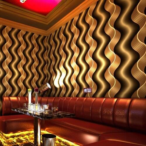 Q QIHANG Modern Simple Vertical Stripes Wave Ballroom PVC Bar KTV Hotel Wallpaper Roll Gold Color 5.3m2