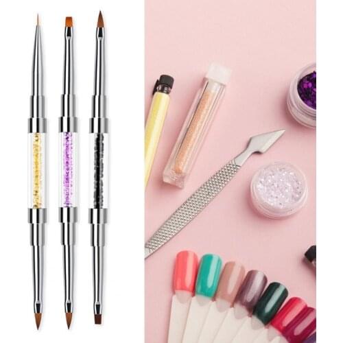 Nail Pen Double Head Rhinestone Penholder Design Drawing Line Nail Art UV Gel Polish Design Dot Painting Detailing Pen Brushes