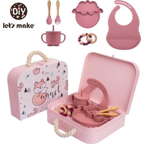 Baby Silicone Feeding Tableware Sets with Exquisite Box Baby Sheep Bowl Sets Food Grade Infant Feeding Sets for Baby Birth Gifts