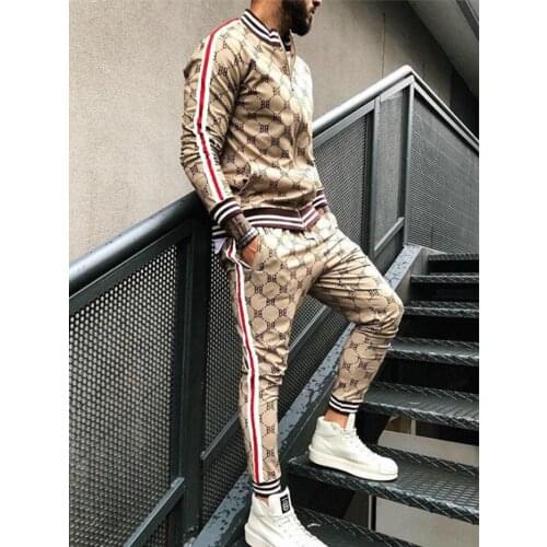 New Autumn WinterMens Sets 2 Pieces Sets Tracksuit Mens Clothing Jackets+Pants Pullover Sportwear Gentlemen Plaid Mens Clothes