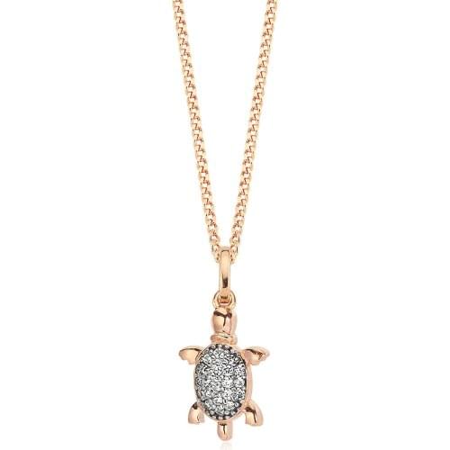 Valori Jewels Mascot Turtle, Zirconia White Gemstone, Rose Gold Plated, Sterling Silver Charm Necklace