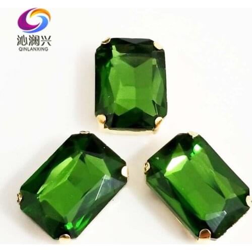 Grass green Rectangle shape Glass Crystal sew on stones,golden bottom claw rhinstone,Diy/Clothing accessories SWCG21