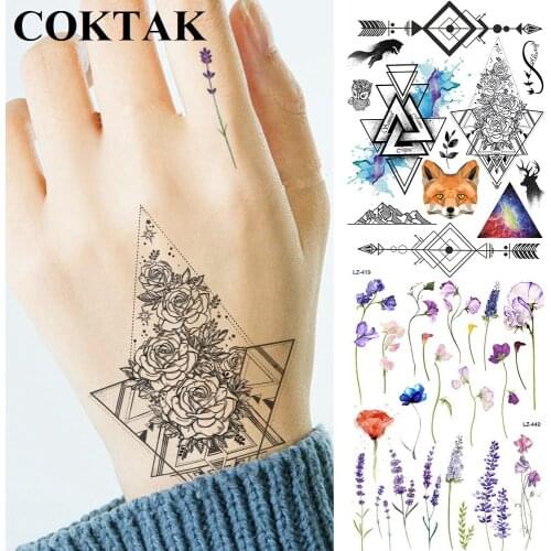 Triangle Flower Cluster Custom Geometric Arrow Temporary Tattoos Women Body Arm Endless Flash Tattoo Fox Big Men Neck Tatoos DIY