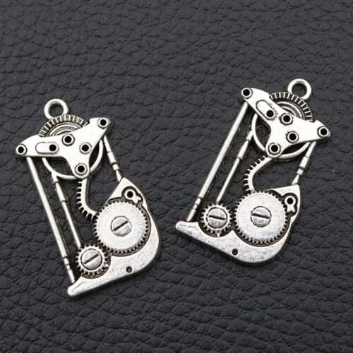 WKOUD 10pcs Silver Color Steam Mechanical Charm Punk Vintage Necklace Bracelet DIY Metal Jewelry Alloy Pendant 32*16mm A1178
