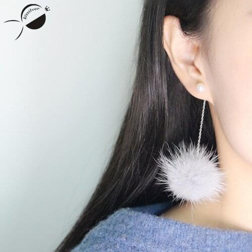 Long 925 Sterling Silver Earrings Hairball drop Earrings for Girls Women Fashion Female Accessories Jewelry dangler Earrings