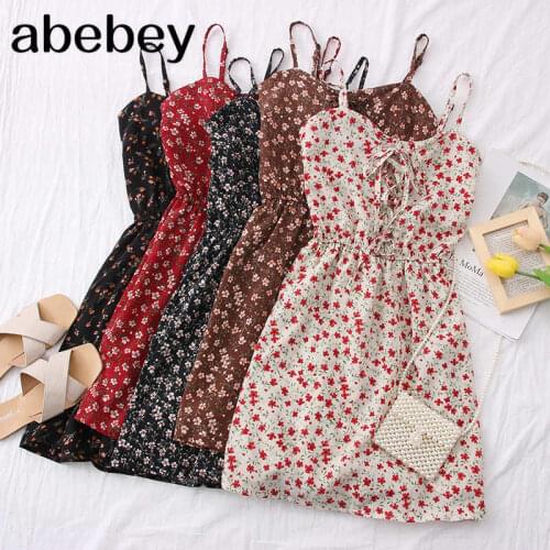 2021 New Summer Women Sweet All-match floral Print Polka Dot Dress cross bandage sling slim Dress