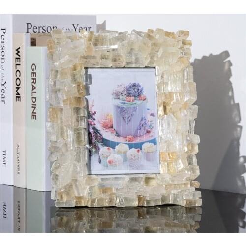 1pcs Natural Stones Photo Frame For Picture Home Decor Calcite White Crystal Quartz Photos Decors