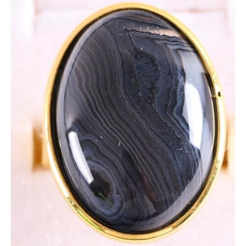 1Pcs Jewelry Gift Adjustable Ring For Women Men Natural Stone Oval Bead Black Veins Onyx Finger Ring Z316