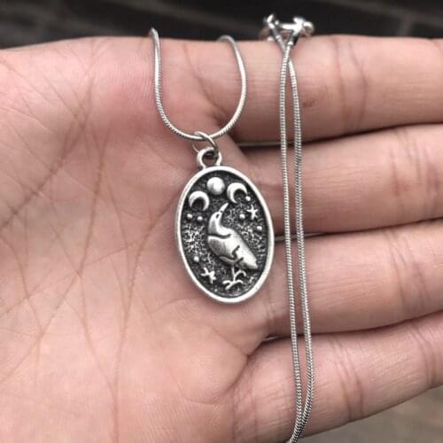 10pcs Black Vintage birds Norse Viking Odin Raven Triple Moon Goddess Pentagram Wiccan Star Amulet Talismanes Necklace Women