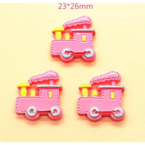 10PCS Kawaii Pink Locomotive Resin Miniature Flatback Cabochon Art Supply DIY Craft Scrapbooking,23*26mm